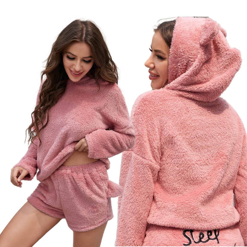 2022 Letter Drop Shoulder Fleece Pjs Femme Designer Flannel Custom Pajama Lounge Wear Sets For Women