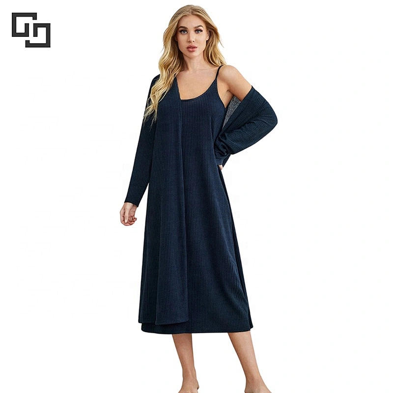 2 Pack Rib-knit Cami Dress & Robe Lounge Set