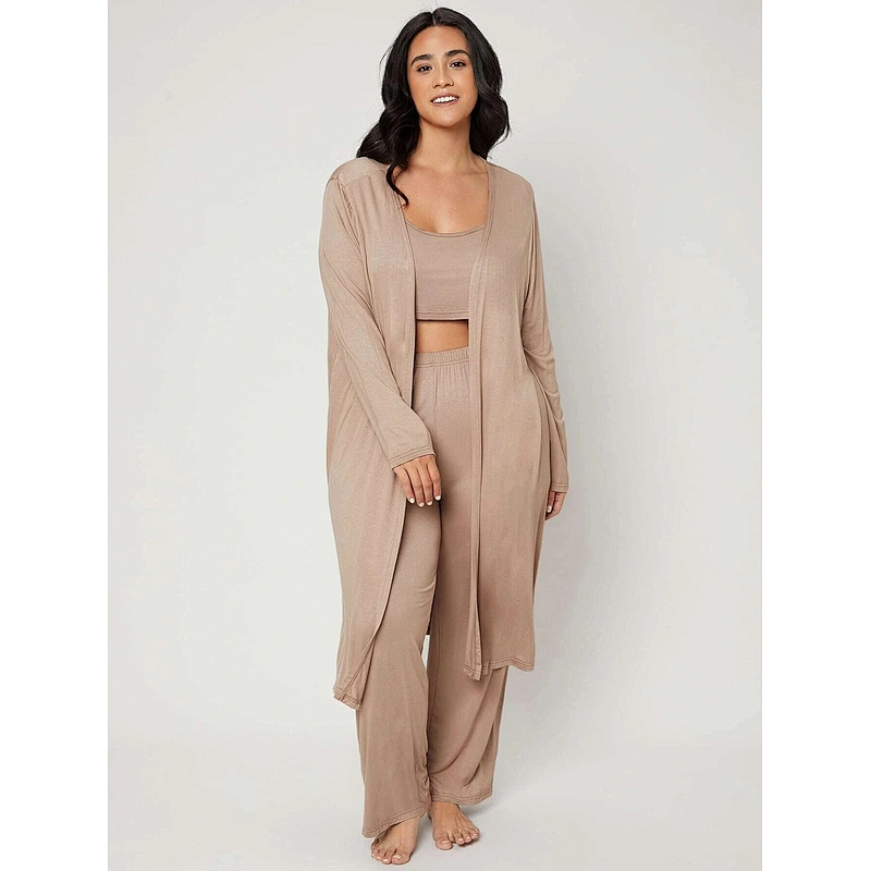 Plus Size Designer Women Open Front Robe & Cami Top & Pants Cotton PJ Set