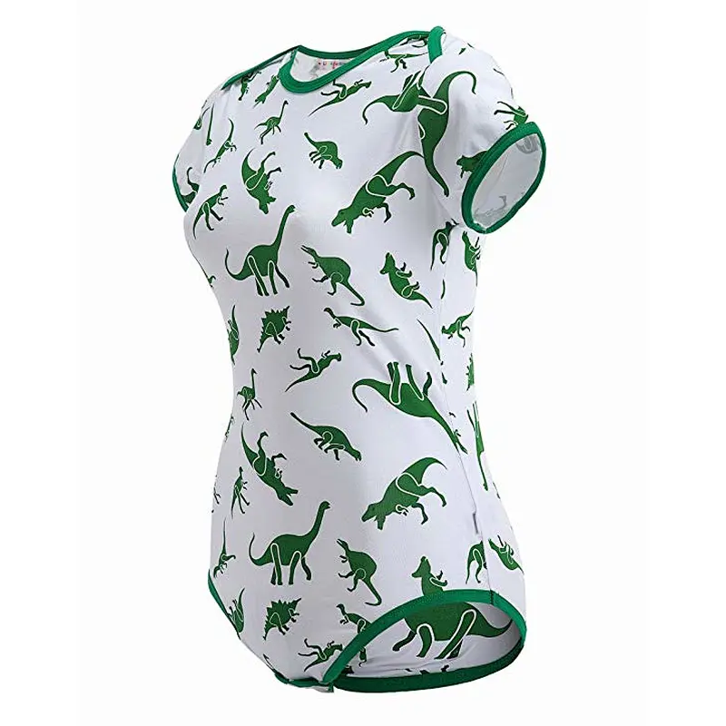 Short Sleeve Women Sexy Onesie for Women Pajamas Snap Crotch Romper Dinosaurs Pattern Jumpsuit