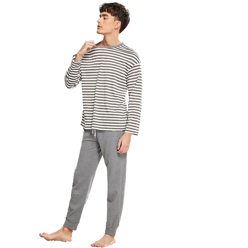 OEM 100% Cotton Men's Sleepwear Long Sleeve & Pants Loungewear Men Pajamas