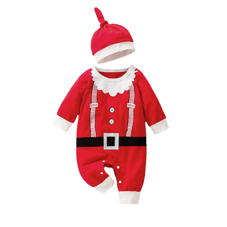Custom Cotton Baby Print Jumpsuit & Hat Christmas Romper Baby
