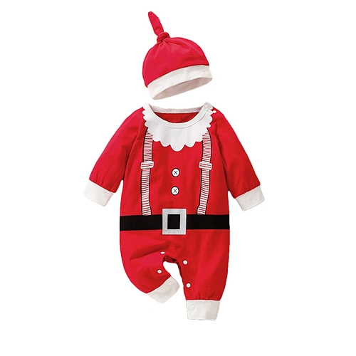 Custom Cotton Baby Print Jumpsuit & Hat Christmas Romper Baby