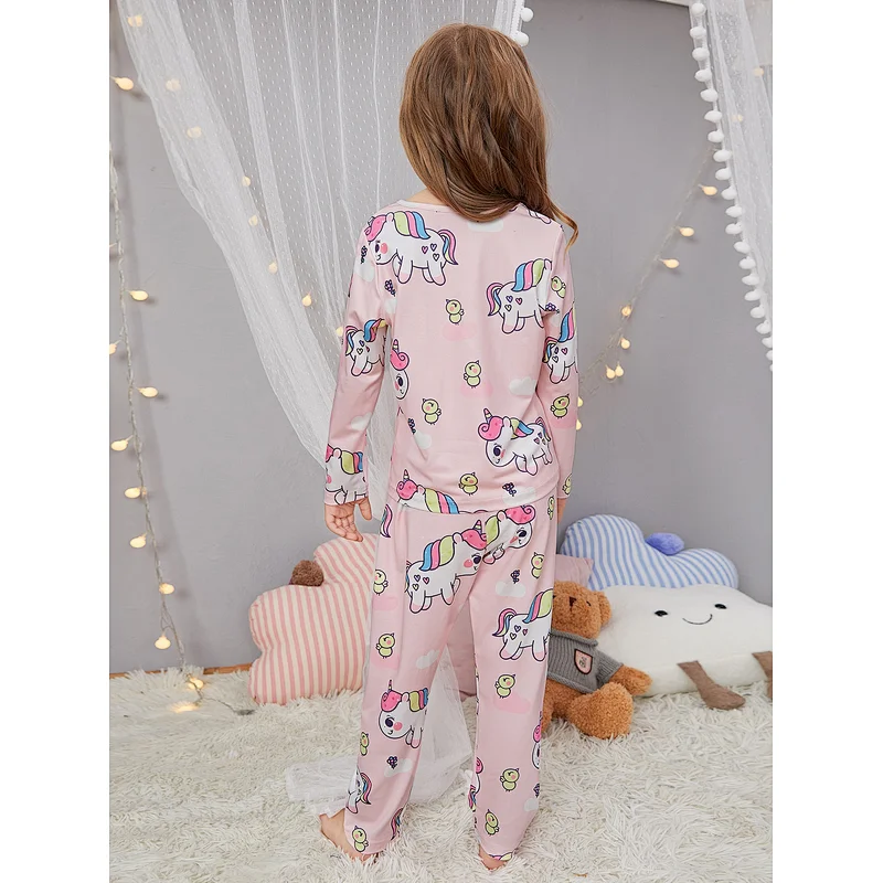 Children Loungewear Cozy Cute Cartoon Custom Print Pijama Cotton 100% Pyjama Designer Pajama Set For Kids Girls