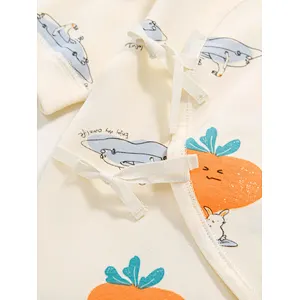 Wholesale Suitable 100% Organic Cotton New Born Baby Cartoon Clothes  Graphic Bow Front Jumpsuits Rompers