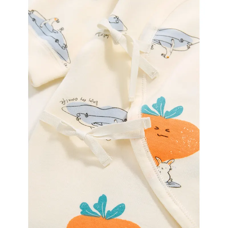 Wholesale Suitable 100% Organic Cotton New Born Baby Cartoon Clothes  Graphic Bow Front Jumpsuits Rompers