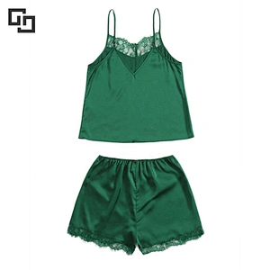 Summer Sleepwear Lace Shorts Set Satin Silk Nightwear Women Cami Pajamas