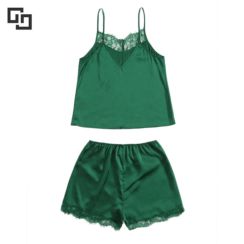 Summer Sleepwear Lace Shorts Set Satin Silk Nightwear Women Cami Pajamas
