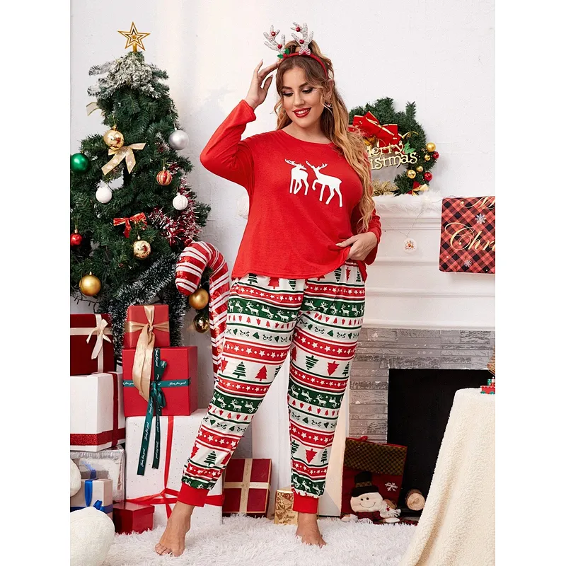 Custom Print XMAS Pyjamas for Women Long Sleeve High Stretch Plus Size Christmas Pajamas