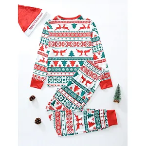 Custom Matching Family Christmas Pajamas Sets Elk And Geo Print Top & 1pc Pants Christmas Pajamas