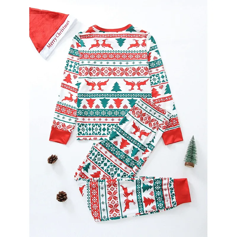 Custom Matching Family Christmas Pajamas Sets Elk And Geo Print Top & 1pc Pants Christmas Pajamas