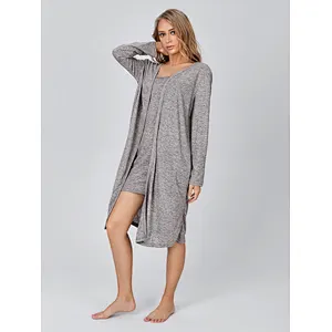 Solid Open Front Dress Robe Lounge Wear Sets Wholesale 2022 Bamboo Cotton Loungewear For Women
