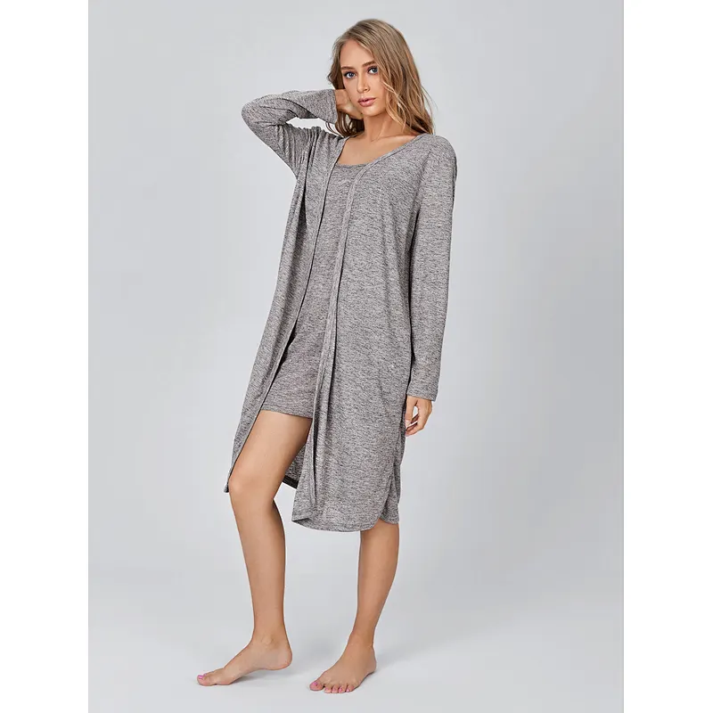 Solid Open Front Dress Robe Lounge Wear Sets Wholesale 2022 Bamboo Cotton Loungewear For Women