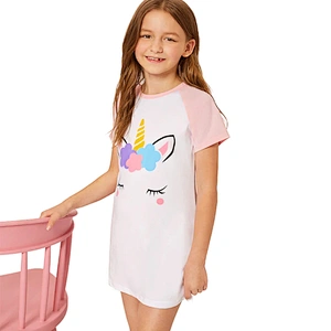 Custom Kids Adorable Unicorn Print Girls Pajamas Night Wear Sleep Girl Night Dress