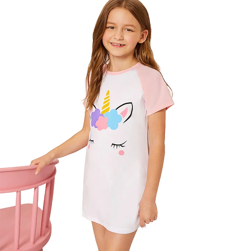 Custom Kids Adorable Unicorn Print Girls Pajamas Night Wear Sleep Girl Night Dress