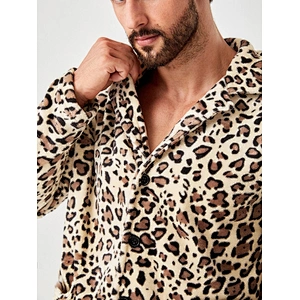 Men Leopard Print PJ Set Turkish Pajamas for Winter Adult Sleep Wear