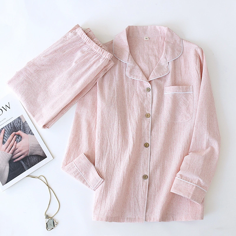 Cozy Woven Plaid Long Cotton Pj Sets  Designer Cozy Sleepwear Linen Women Pyjamas Sets