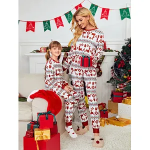 Flannel Warm Family Christmas Pajamas Long Sleeve Top and Pants Custom Mommy and Me Pajamas