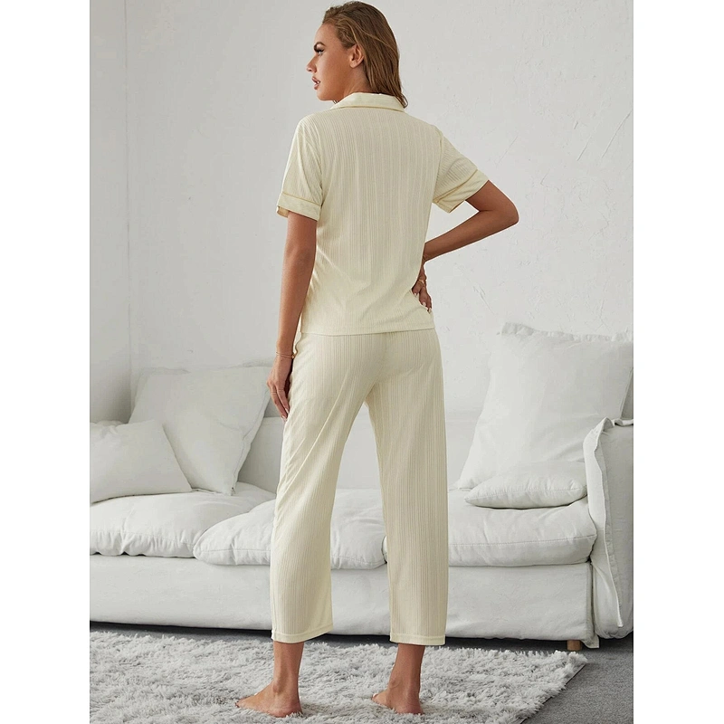 Solid Long Sleeve Pajama Sets Lapel Neck Pajamas Women's Sleepwear Pocket Front Women Pajamas Bamboo Viscose
