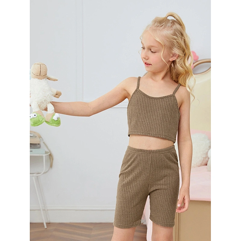 Cami Shirt 2022 Cozy Bulk Rib Cotton Girl Pyjamas Short Pajama Set Blank Children Short Pajamas
