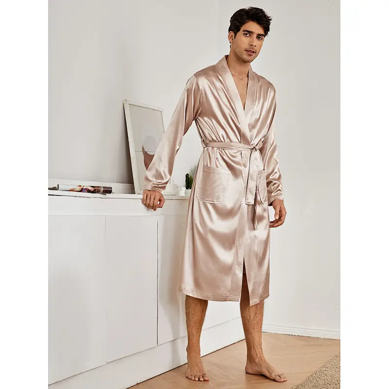Designer Robe Shorts Sets For Men Solid Luxury Belted Custom Bath Robe Solid Spa Silk Men's Robe