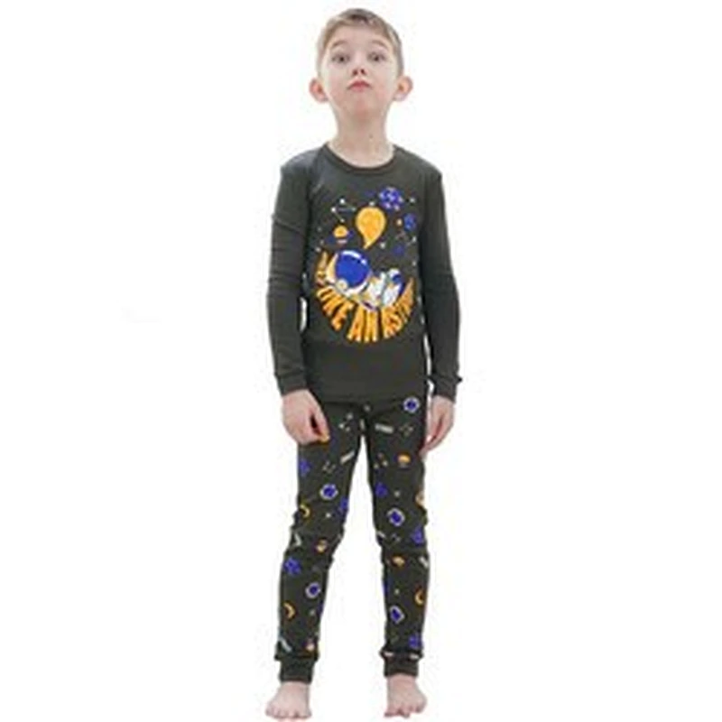 Cute 2 Piece Boy Sleepwear Cartoon Graphic Tee & Pants PJ Set 100% Cotton Kids Pajama