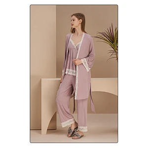 3 Pieces Cami Top Matches Pajama Pants Longue Femme Pour Robe Designer Cotton Women Robe Sets