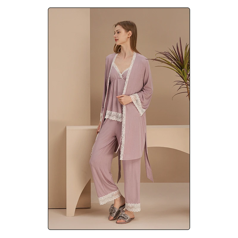 3 Pieces Cami Top Matches Pajama Pants Longue Femme Pour Robe Designer Cotton Women Robe Sets