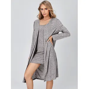 Solid Open Front Dress Robe Lounge Wear Sets Wholesale 2022 Bamboo Cotton Loungewear For Women