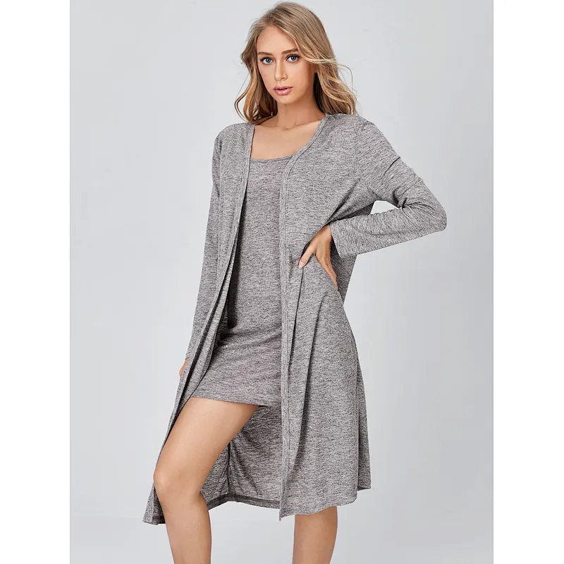 Solid Open Front Dress Robe Lounge Wear Sets Wholesale 2022 Bamboo Cotton Loungewear For Women