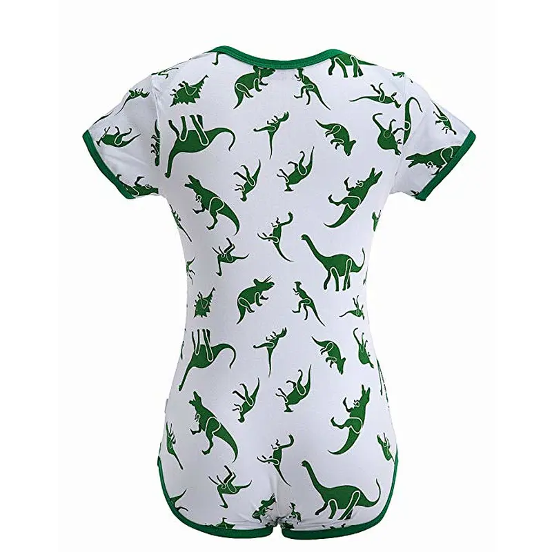 Short Sleeve Women Sexy Onesie for Women Pajamas Snap Crotch Romper Dinosaurs Pattern Jumpsuit