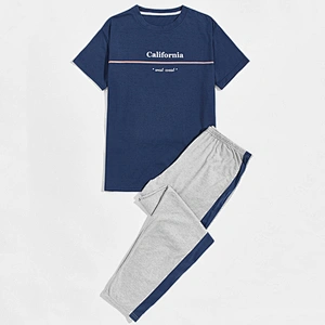 Wholesale letter graphic 2pcs men pajamas short sleeve shirt and pants Sleepwear custom loungewear