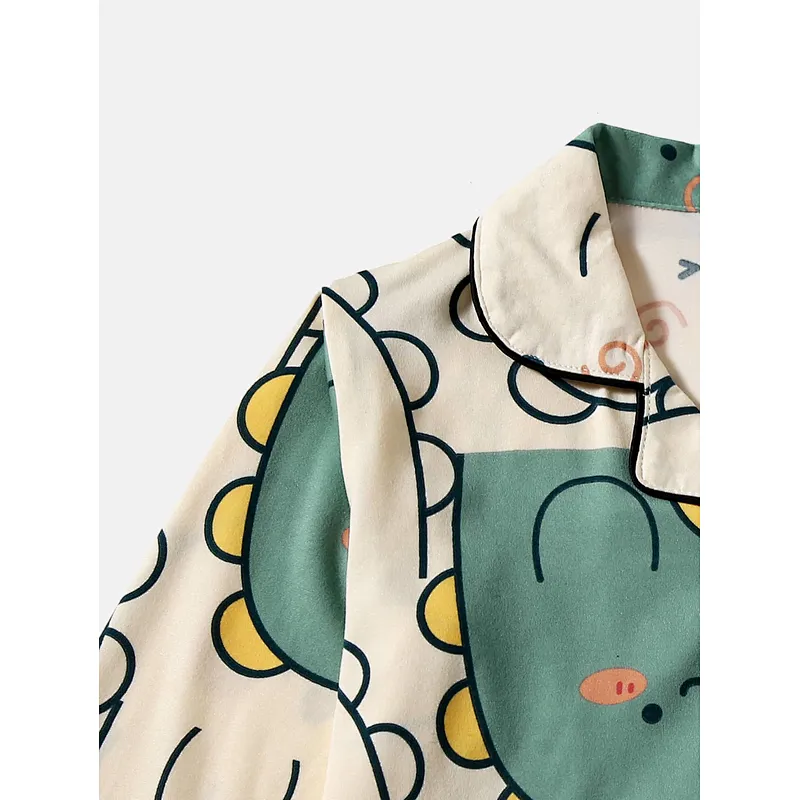 Cute Custom Girls Sleepwear Cartoon Graphic Lapel Collar Viscose from Bamboo Kids Pajamas