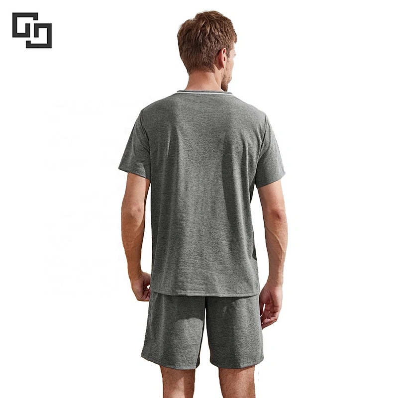 Patchwork Patch Pocket Sleepwear Men'S Cotton Short Pajamas Set Pyjamas