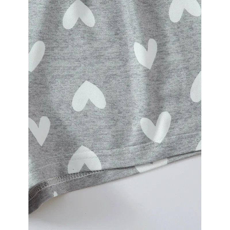Little Kid and Toddler Girls Sleepwear Heart Print Top & Shorts PJ Set Children Pajamas