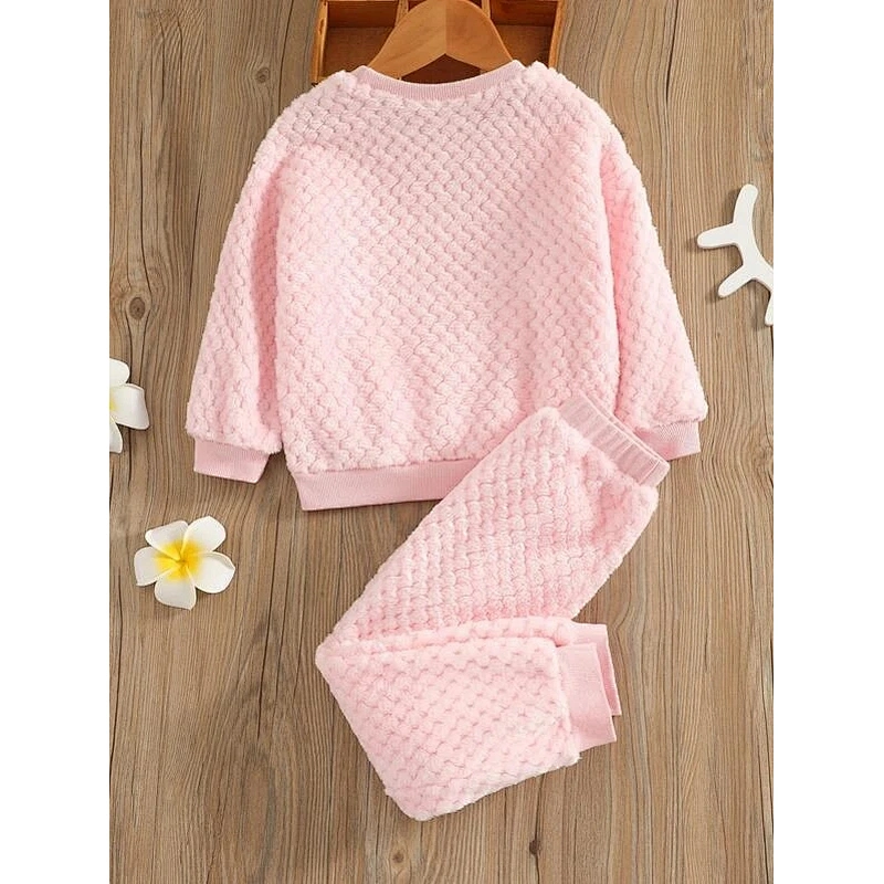 Winter Girls Baby Pink Pajamas Cartoon Sheep Embroidered 3D Ear Design Flannel PJ Set for Kids