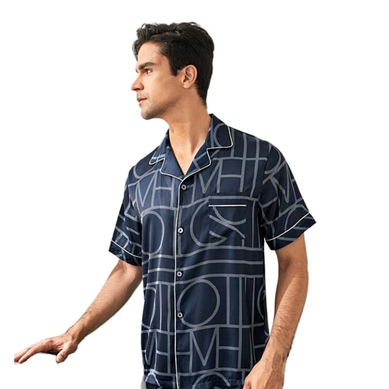 Men Print Button Front Custom Two Pieces Pajama Sets Plaid Cotton Bamboo Lounge wear Men Pyjama