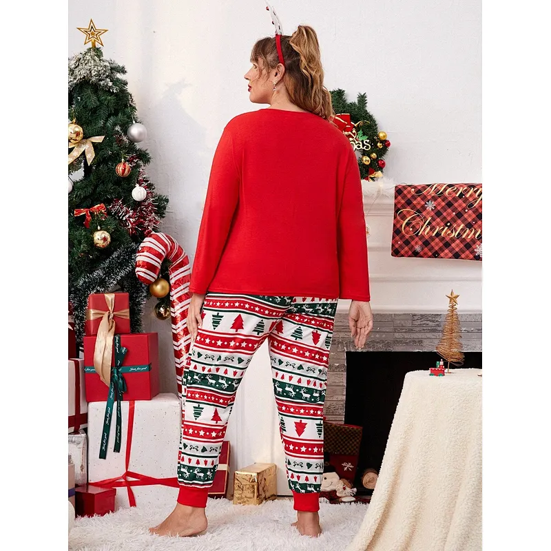 Custom Print XMAS Pyjamas for Women Long Sleeve High Stretch Plus Size Christmas Pajamas