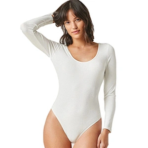 Rib-Knit Skinny Casual Bodysuits for Women Form Fitted Solid Long Sleeve Bodysuit