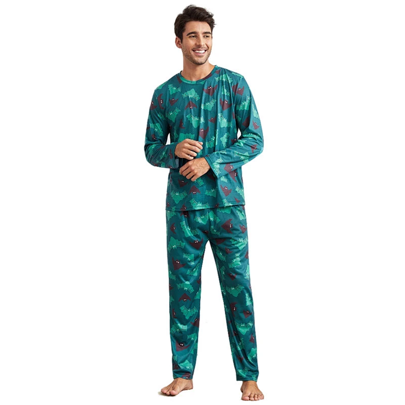 Men Full Print Shirts Pants Pajama Sets Knit Custom Sleepwear Bamboo Lounge Wear Sets For Men