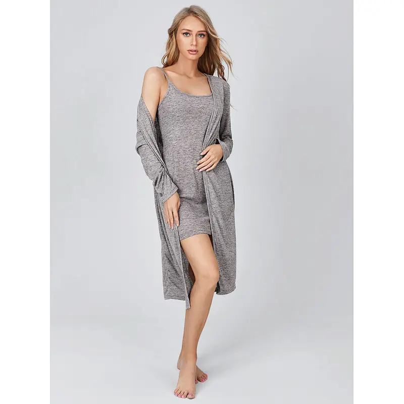 Solid Open Front Dress Robe Lounge Wear Sets Wholesale 2022 Bamboo Cotton Loungewear For Women
