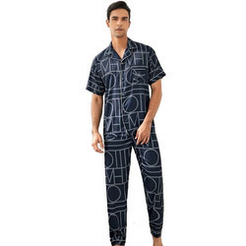 Men Print Button Front Custom Two Pieces Pajama Sets Plaid Cotton Bamboo Lounge wear Men Pyjama