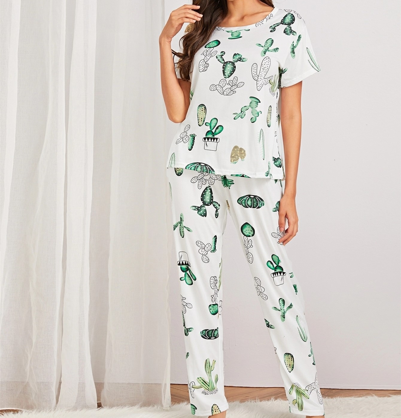 Cotton Sleepwear Pajama for Women Breathable Short Sleeve Pajama Cotton Print Pajamas for Women Cotton