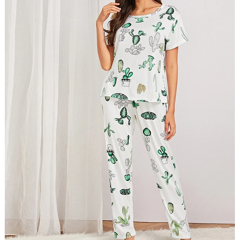 Cotton Sleepwear Pajama for Women Breathable Short Sleeve Pajama Cotton Print Pajamas for Women Cotton