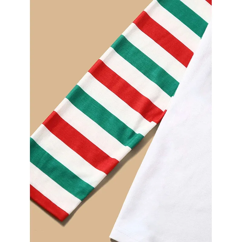 Long Sleeve Christmas Family Pyjamas Print Top & Striped Pants with Cuff OEM Christmas Pajamas