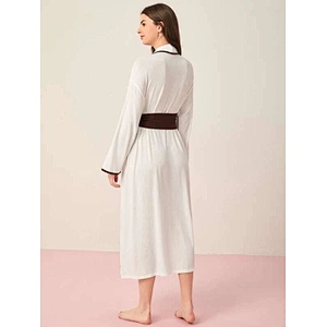 Cartoon Letter Graphic Wholesale Bathrobe Contrast Binding Belted Long Women Robes