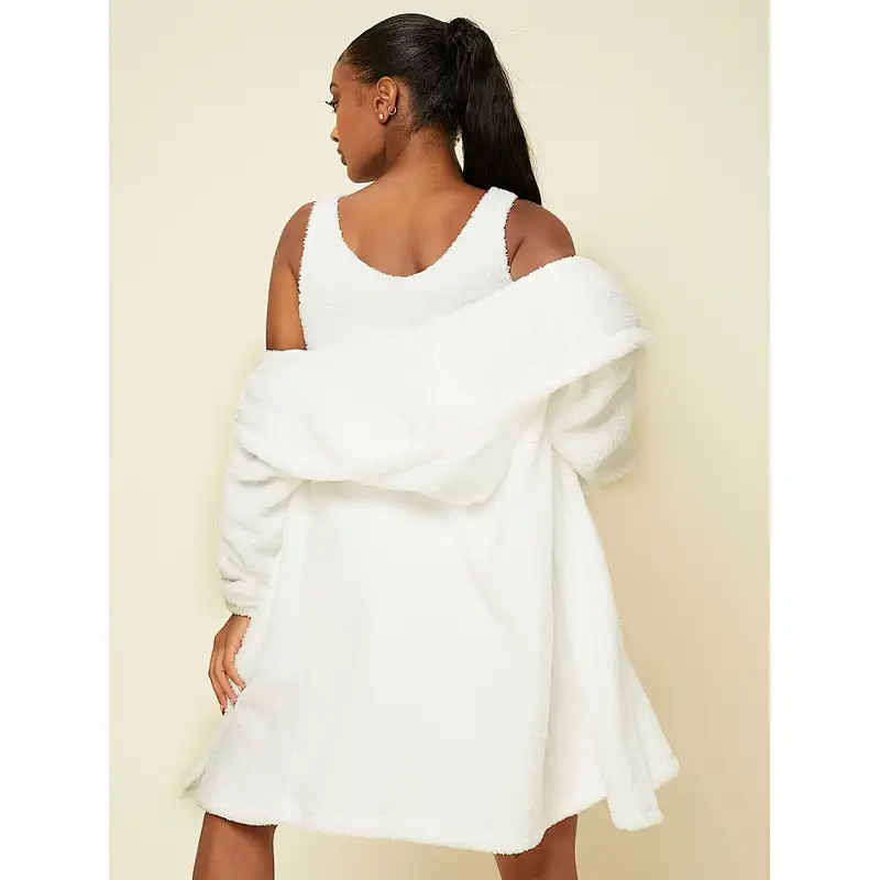 Crop Flannel Tank Top & Shorts And Hooded Robe Loungewear Set Custom Lounge Wear