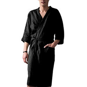 Custom Cotton Solid Bandage Linen Longue Robe Full Length Linen Designer Winter Men Bath Robes