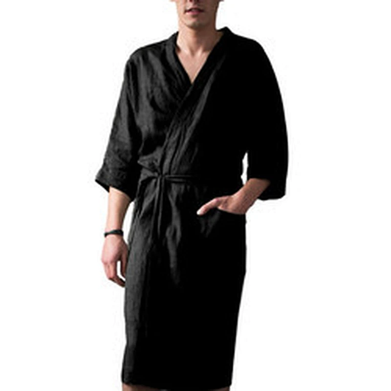 Custom Cotton Solid Bandage Linen Longue Robe Full Length Linen Designer Winter Men Bath Robes