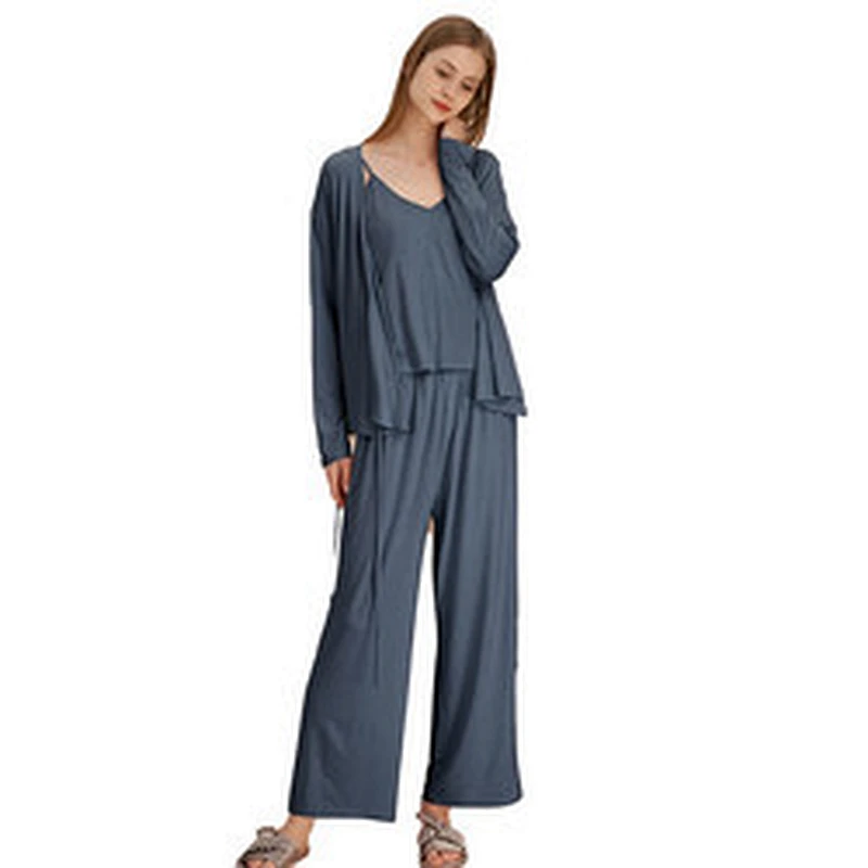3 Pieces Solid Cami Top With Pajama Pants Bamboo Lounge Wear Sets Designer Women Cotton Pj Set